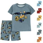 KLOSET Dog Man Pajamas for Kids Soft Skin-Friendly Pajama Set Popular Cartoon Dogman Printed Boys Pajamas Girls' Sleepwear Elastic Waist Cute Short Sleeve Cute Kids Pjs Saffron 150
